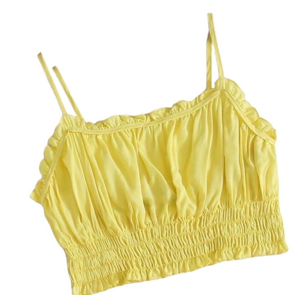 Small Frill Trimmed Shirred Cami Cropped Top Bright Yellow NWOT